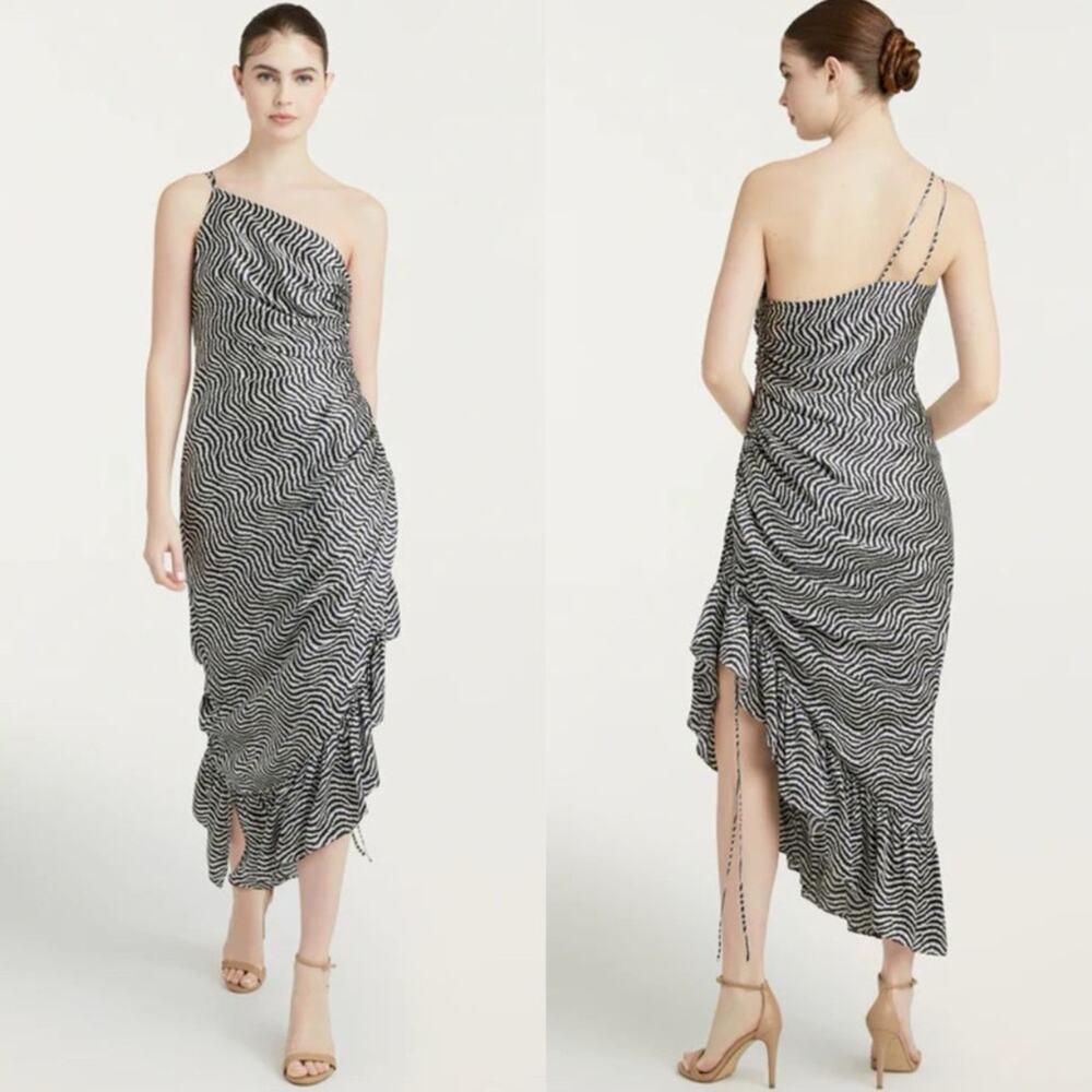 Cinq a Sept Christel Dress 2 Ivory Navy Silk One Shoulder Asymmetrical